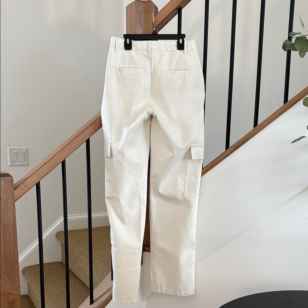 AFRM Noe Faux Leather Cargo Pant White/Snake Emboss. Size 26.